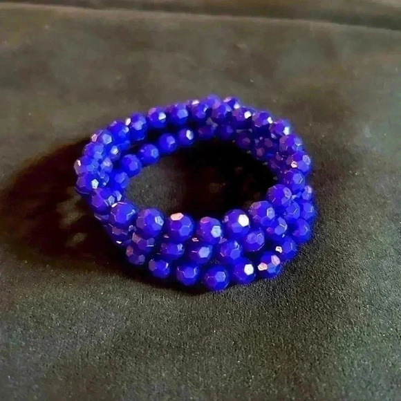 Set of 3 royal blue bracelets, elastic, mannequin has 6” wrist - Picture 1 of 3